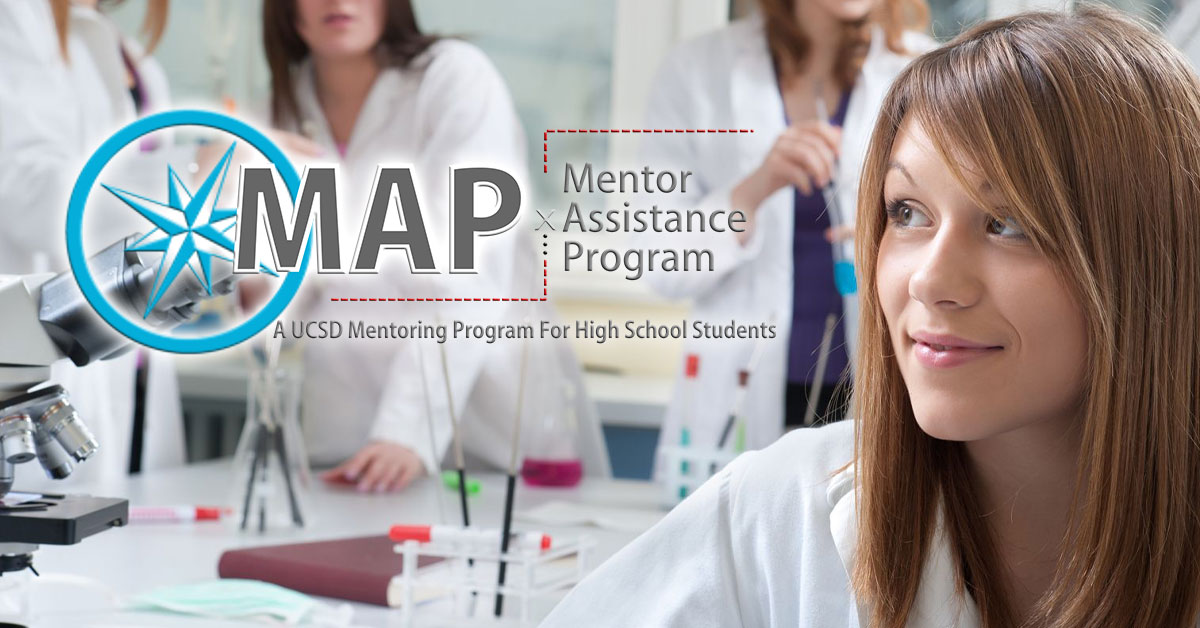 Student in a lab looking at MAP logo