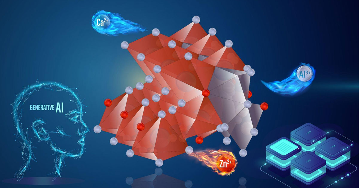 An overview illustration of generative AI constructing crystal structures.