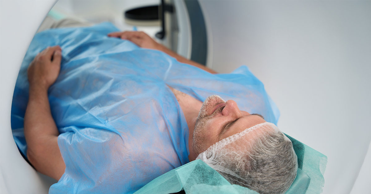 Male patient receiving an MRI